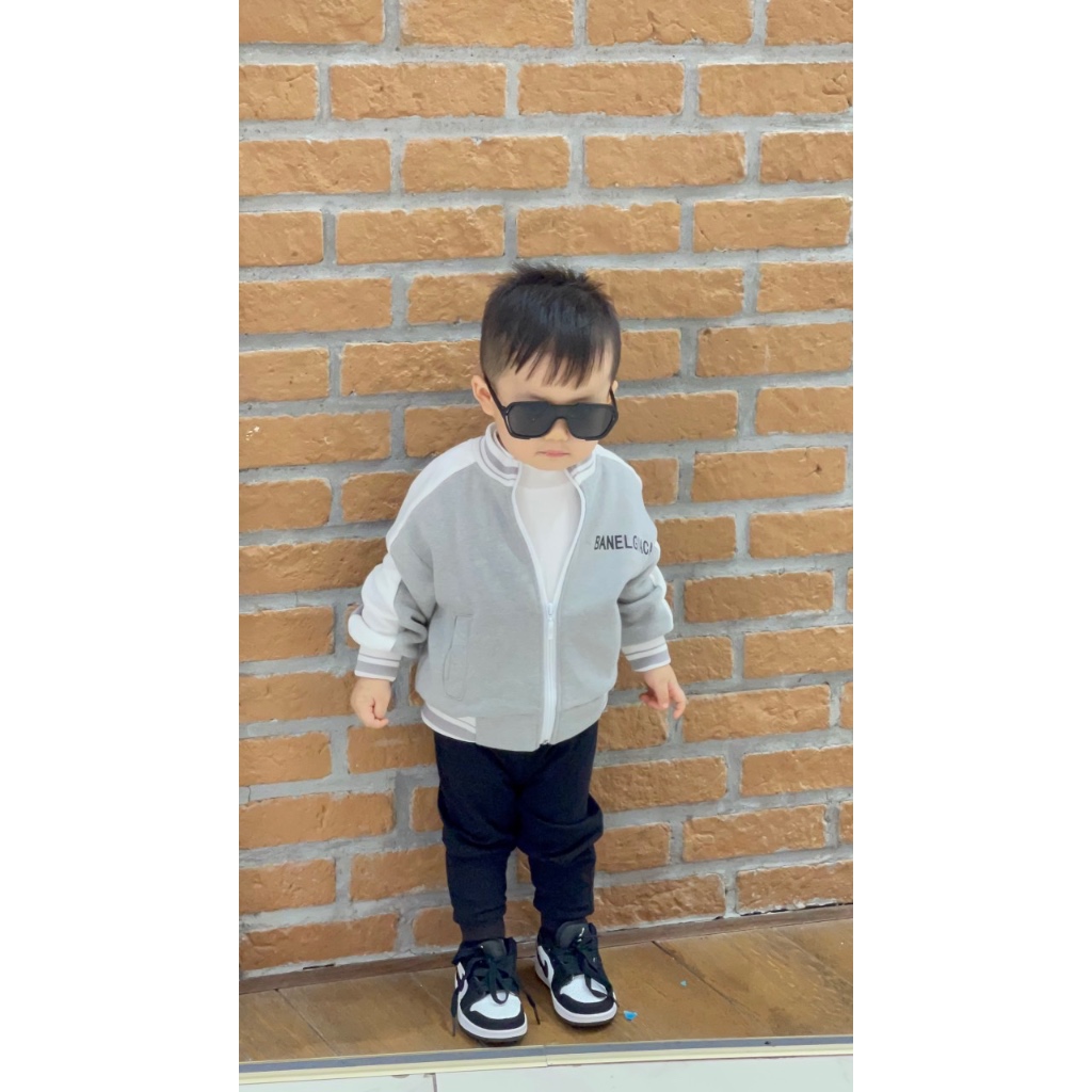 ✨MALINHKID✨AOKID006- Áo bomber trẻ em màu ghi VNXK