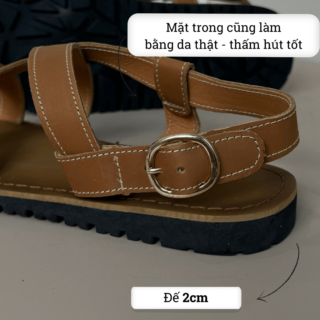 Dép Sandal Nam Da Bò Màu Nâu Đế Phíp SD03, Dép Quai Hậu Nam Da Sáp Nâu