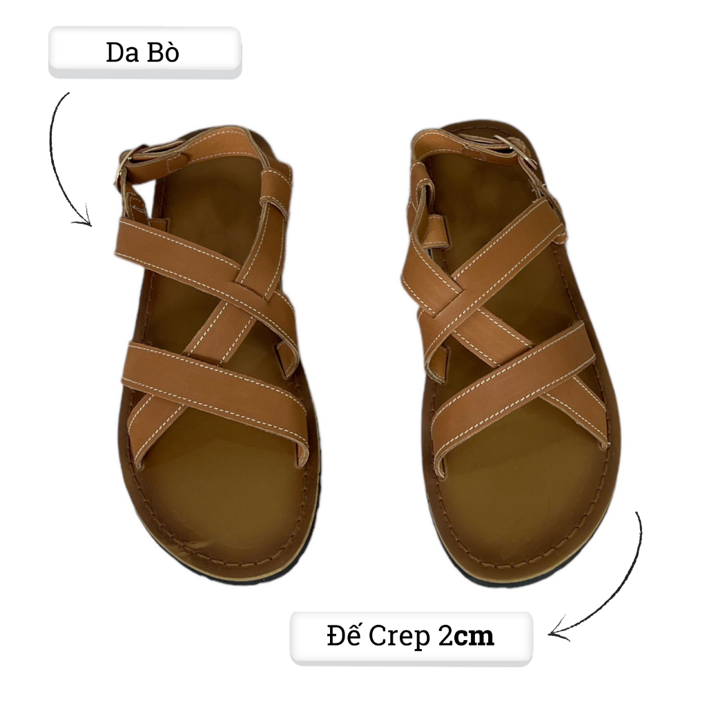 Dép Sandal Nam Da Bò Màu Nâu Đế Phíp SD03, Dép Quai Hậu Nam Da Sáp Nâu
