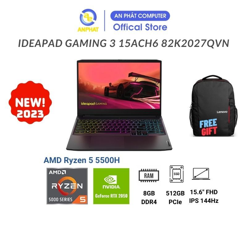 Laptop Lenovo Ideapad Gaming 3 15ACH6 82K2027QVN (AMD Ryzen 5 5500H | RTX 2050)