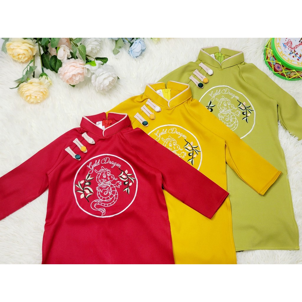 Áo dài cách tân bé trai thêu rồng chất liệu lụa chéo mềm mại - Áo Dài Linlee - AB17