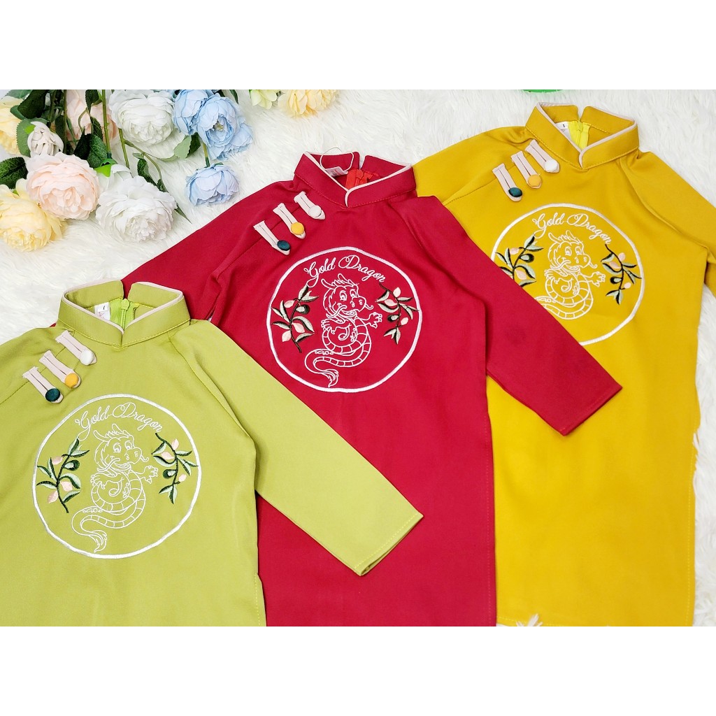 Áo dài cách tân bé trai thêu rồng chất liệu lụa chéo mềm mại - Áo Dài Linlee - AB17