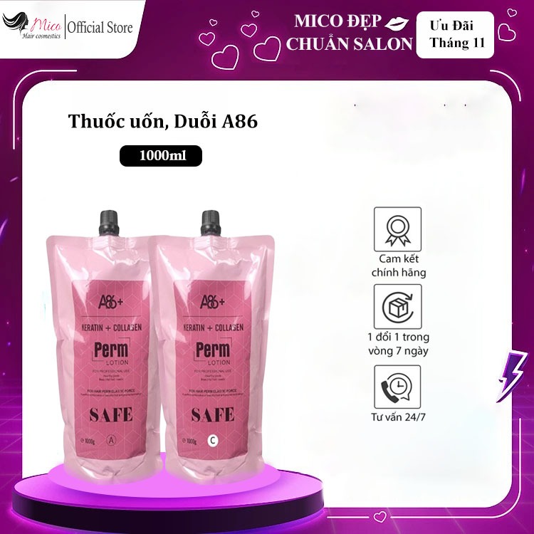 Thuốc uốn tóc duỗi tóc trung hòa A86 Safe, Uốn tóc không mềm hoá siêu tiết kiệm thời gian cho salon 1000ML