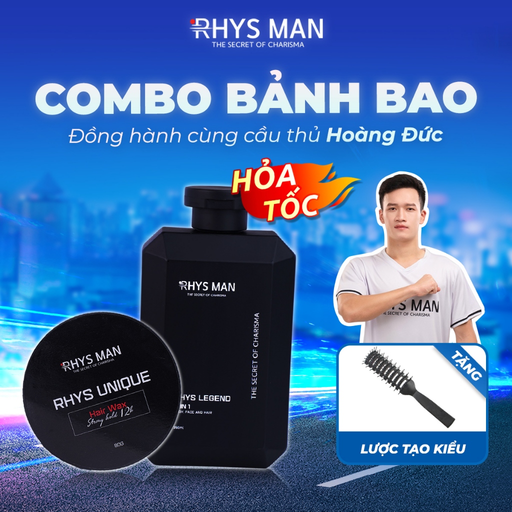 Bộ quà tặng Sữa tắm gội nam 3 in 1 hương nước hoa 350ml & Sáp vuốt tóc giữ nếp tốt tạo kiểu tự nhiên 80g RHYS MAN