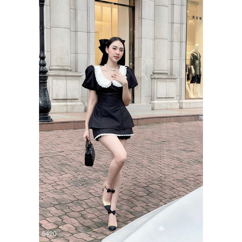 👚 SET REN CỔ SEN + CHÂN VÁY