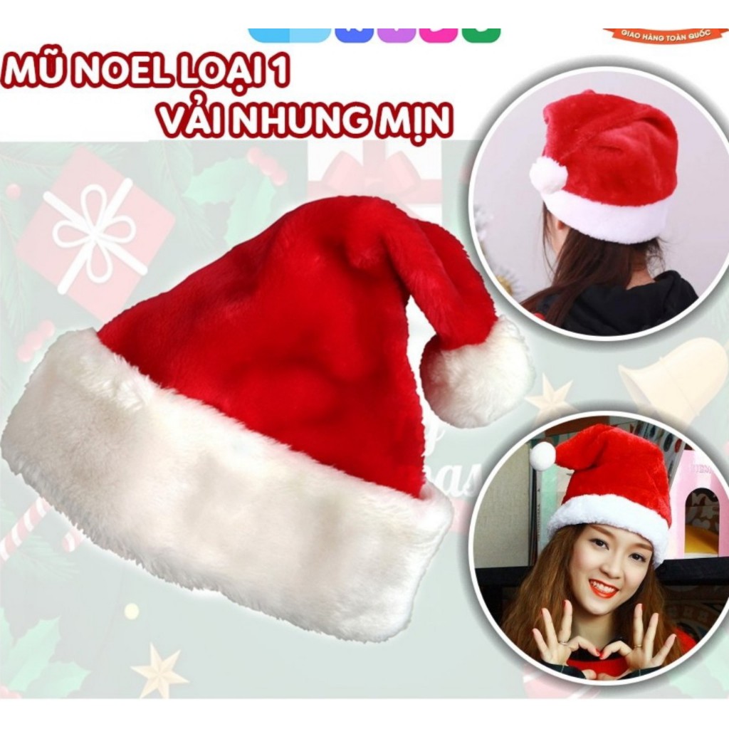Sỉ mũ noel cho bé và người lớn vải nhung mềm mịn, nón ông già noel hóa trang giáng sinh