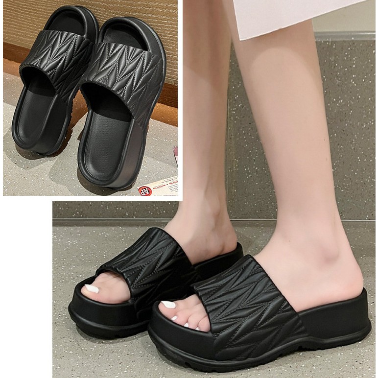 Dép bánh mì mủ đế độn quai bản trơn đế răng cưa 5f