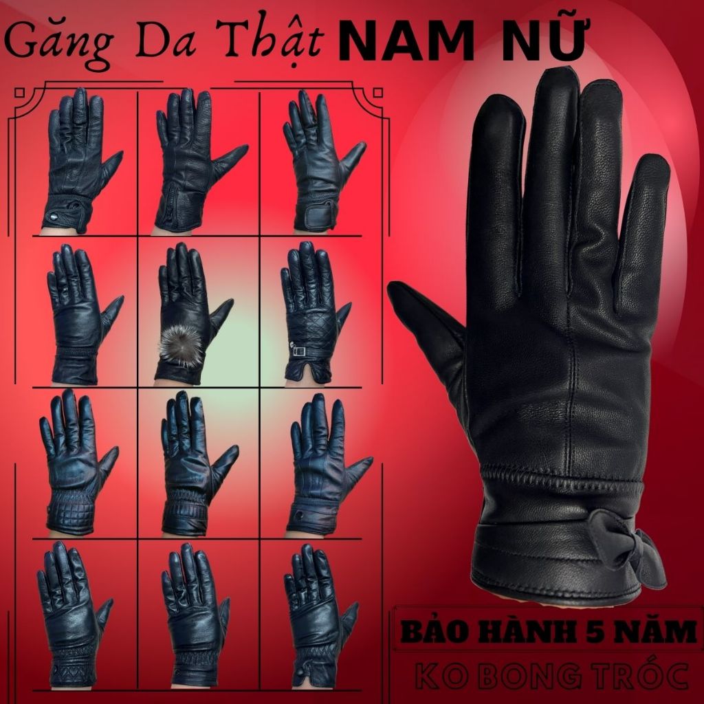 Găng Tay Da Nữ + Nam Chất Liệu Da Thật Cao Cấp Mỏng Nhẹ Không Lo Bong Nổ, Dễ Dàng Cầm Nắm Và Lái Xe - Bảo Hành 5 Năm