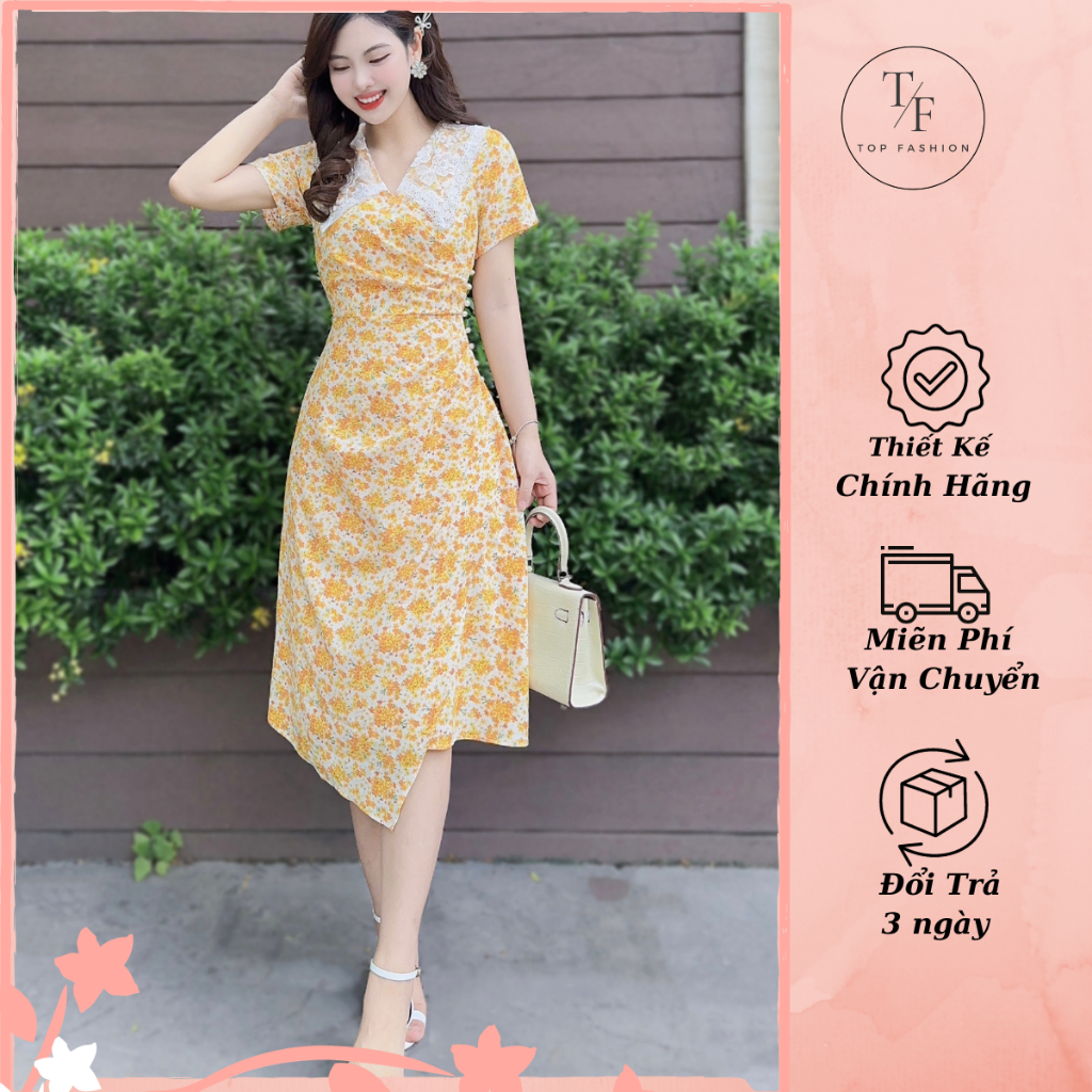 Đầm hoa thiết kế ôm eo tôn dáng, cổ bèo trẻ trung nổi bật, Váy thiết kế sang trọng