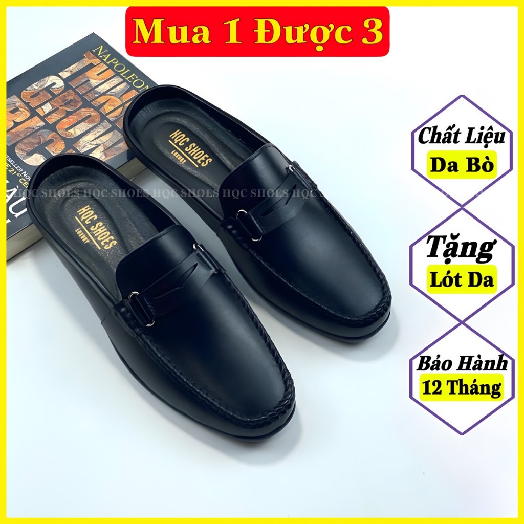 Giày sục nam HQC SHOES da bò thật đế cao su khâu chỉ bảo hành 1 năm HQ002