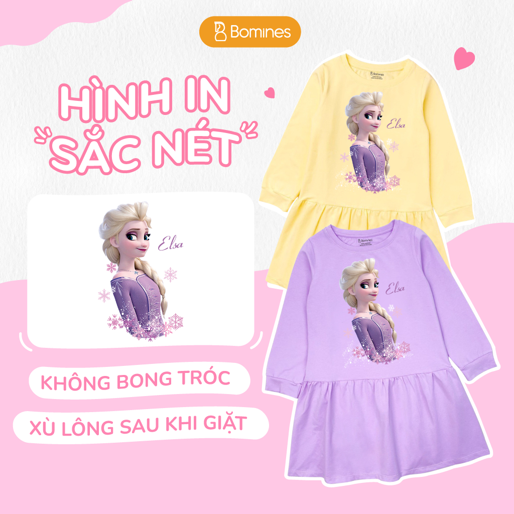 Váy bé gái mùa thu tay dài Elsa Bomines, đầm thun cotton mềm mịn cho bé từ 3- 12 tuổi khoảng 12- 36kg DTDELSATIM