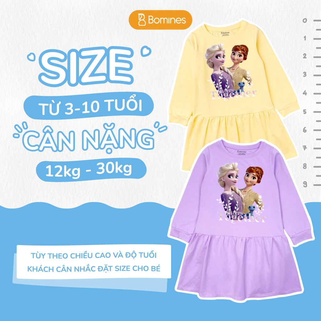 Váy bé gái mùa thu tay dài Elsa Bomines, đầm thun cotton mềm mịn cho bé từ 3- 12 tuổi khoảng 12- 36kg DTDELSAANNA