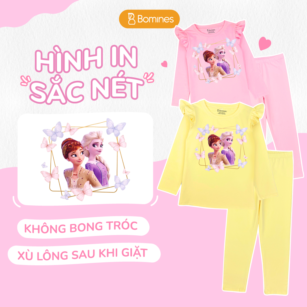 Đồ bộ bé gái tay dài mùa thu công chúa Elsa Bomines thun cotton cho bé gái từ 3- 10 tuổi khoảng 12- 30kg DBTELSAOVUONG