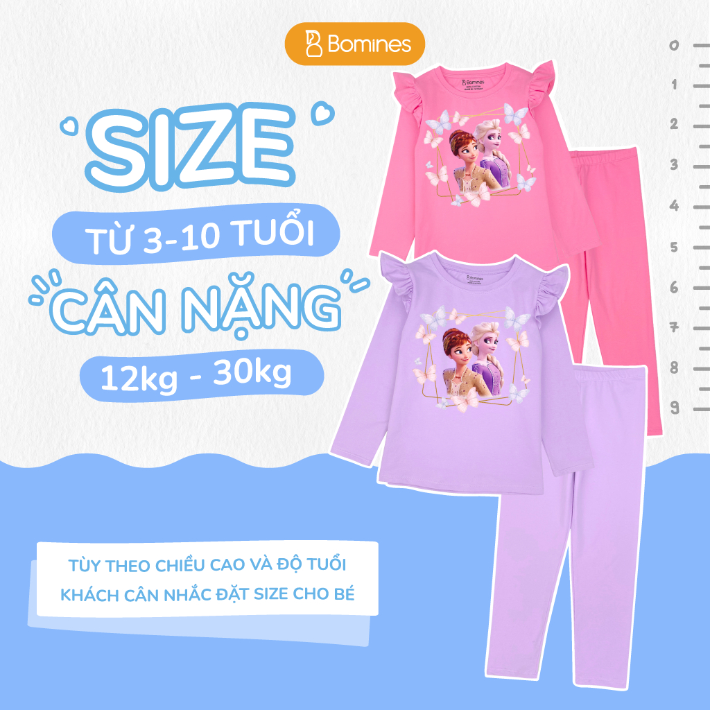 Đồ bộ bé gái tay dài mùa thu công chúa Elsa Bomines thun cotton cho bé gái từ 3- 10 tuổi khoảng 12- 30kg DBTELSAOVUONG