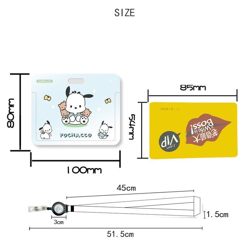 Dây Đeo Thẻ Tên Ngang Tự Cân Bằng Kẹp Giữ Thẻ Hoạt Hình Kuromi