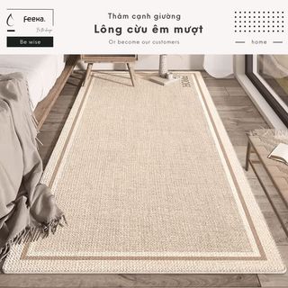 Thảm lông cừu trải sàn phòng ngủ phong cách sang trọng, thảm lông lót sàn phòng ngủ cao cấp để cạnh giường