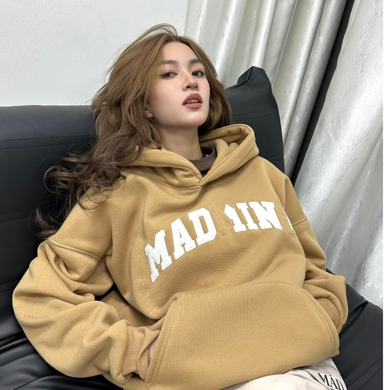 Áo Hoodie Tay Dài Thêu Chữ, Nỉ Bông Ripped Logo Hoodie - Màu Đen, CaCao , Rêu