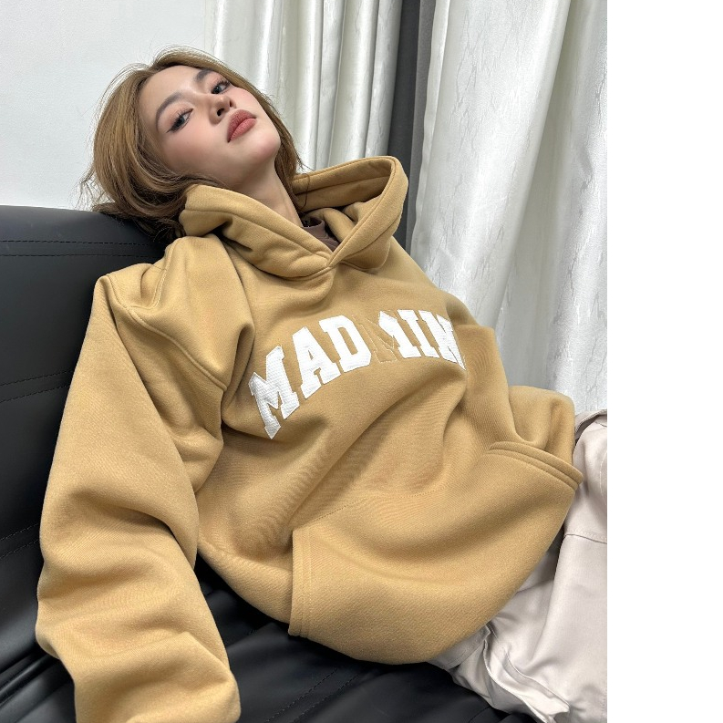 Áo Hoodie Tay Dài Thêu Chữ, Nỉ Bông Ripped Logo Hoodie - Màu Đen, CaCao , Rêu