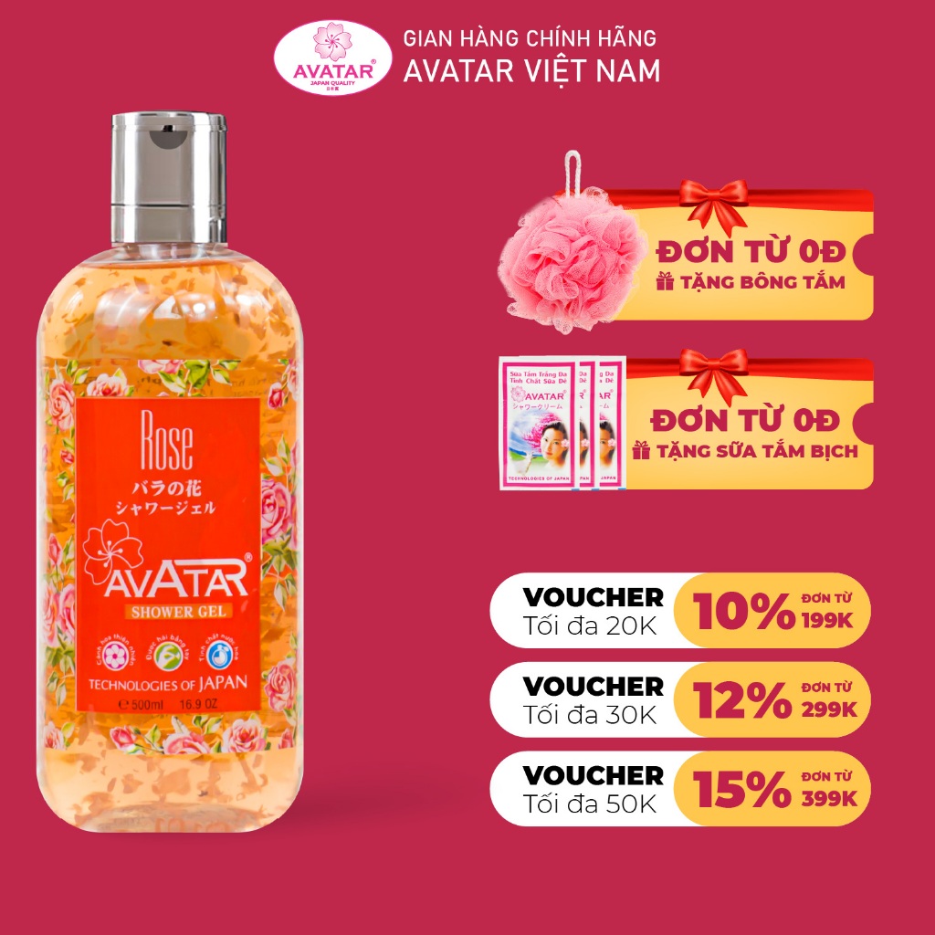 Sữa tắm nước hoa Nhật cánh hoa hồng - da mịn màng, mềm mại và trắng hồng Rose Avatar 500ml