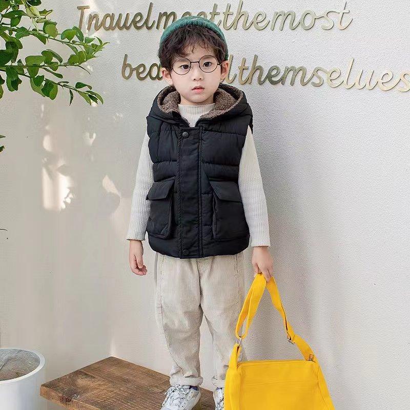 Áo gile phao lót lông cho bé có mũ tai gấu đáng yêu