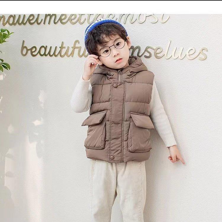 Áo gile phao lót lông cho bé có mũ tai gấu đáng yêu