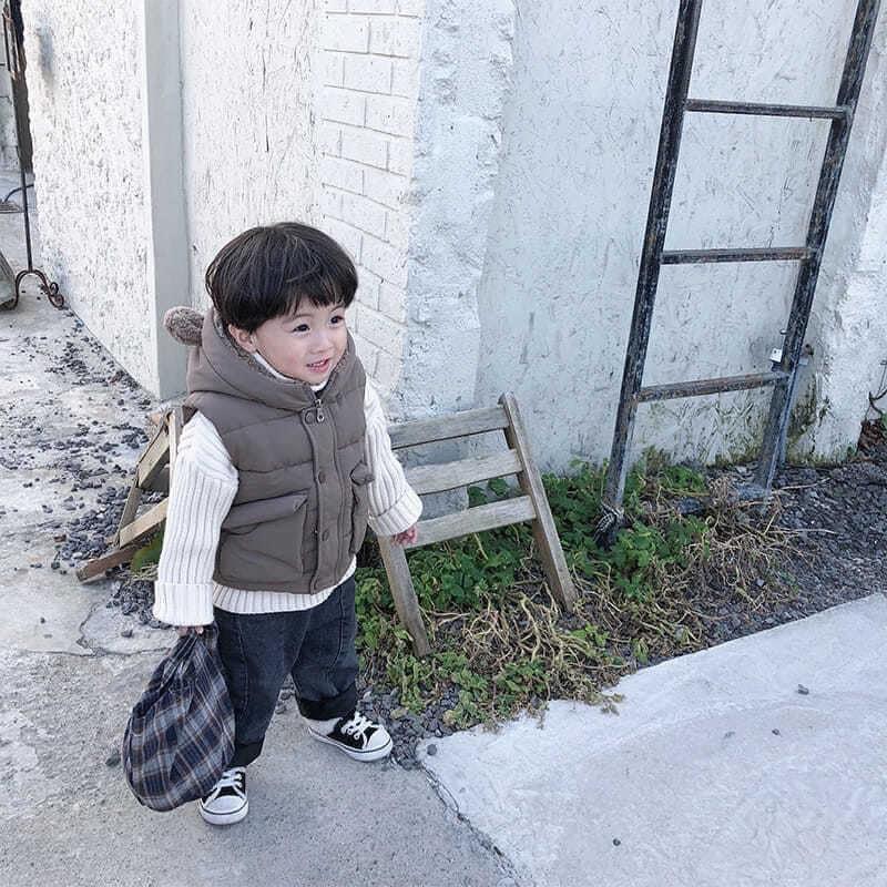 Áo gile phao lót lông cho bé có mũ tai gấu đáng yêu