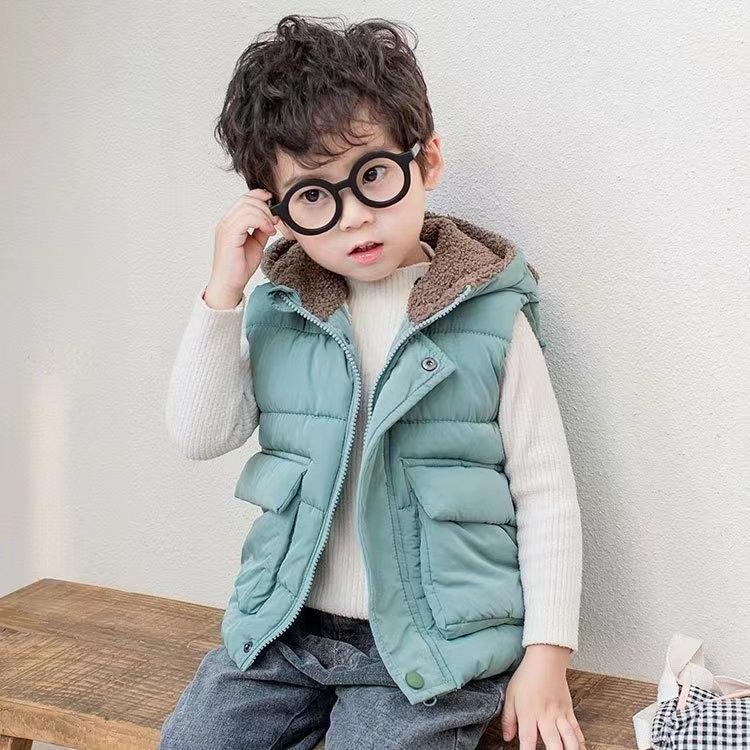 Áo gile phao lót lông cho bé có mũ tai gấu đáng yêu