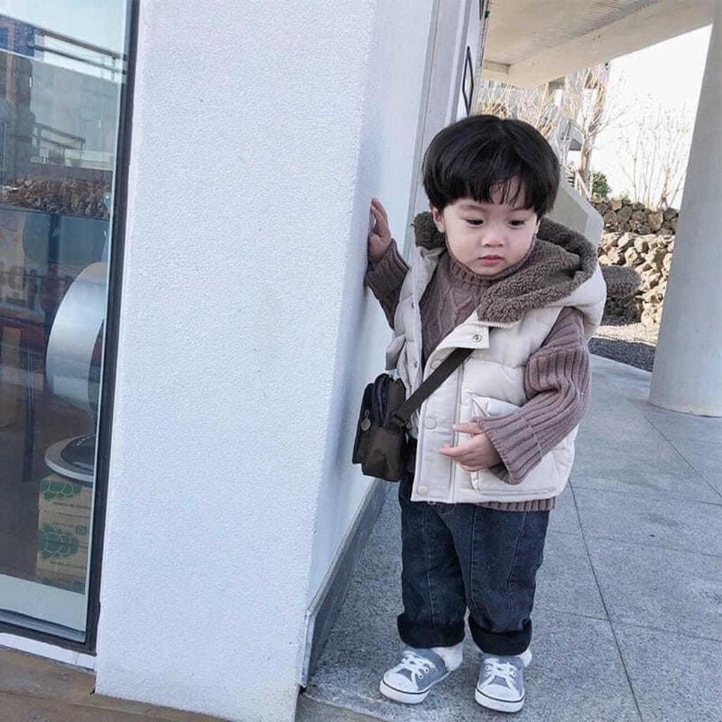 Áo gile phao lót lông cho bé có mũ tai gấu đáng yêu