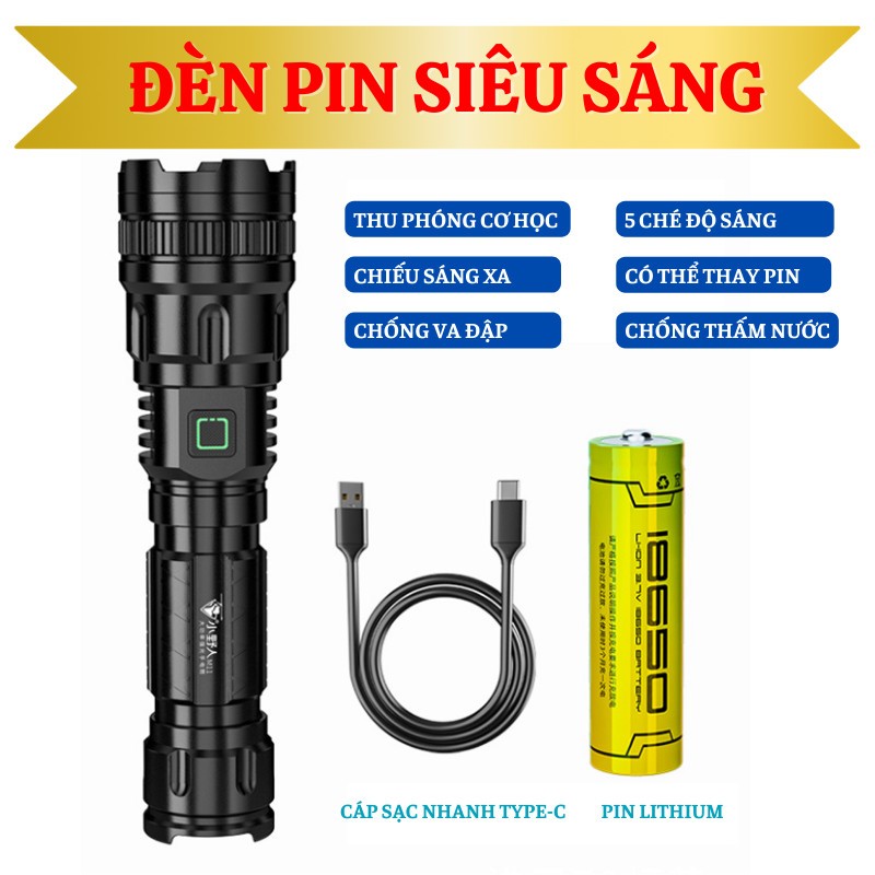 Đèn Pin Siêu Sáng Shikio Mini Cầm Tay Chống Nước Chip Cob XHP50 Vỏ Kim Loại 5 Chế Độ