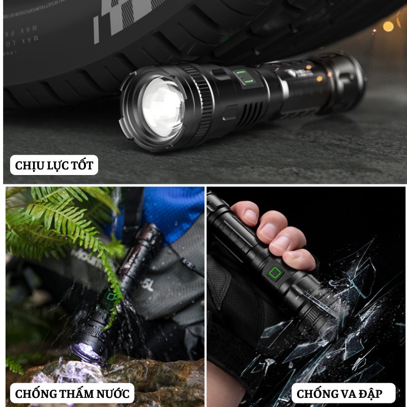 Đèn Pin Siêu Sáng Shikio Mini Cầm Tay Chống Nước Chip Cob XHP50 Vỏ Kim Loại 5 Chế Độ