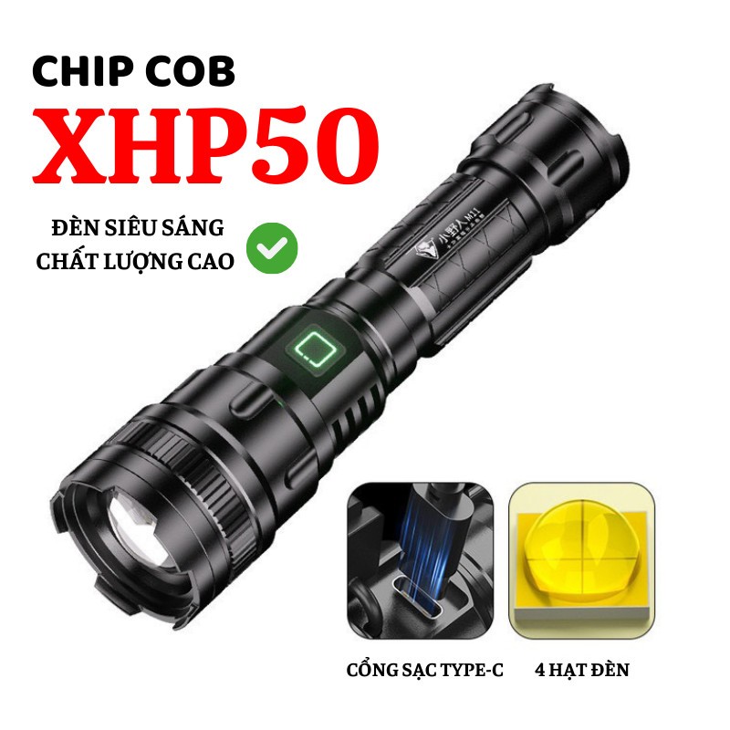 Đèn Pin Siêu Sáng Shikio Mini Cầm Tay Chống Nước Chip Cob XHP50 Vỏ Kim Loại 5 Chế Độ