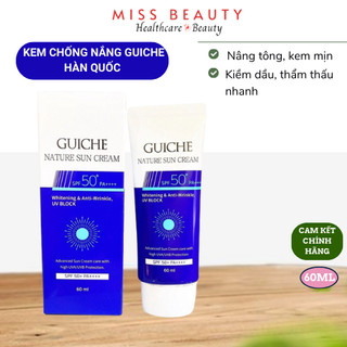 Kem chống nắng guiche nature sun cream spf 50+pa++++ 60ml, nâng tông, kiềm dầu