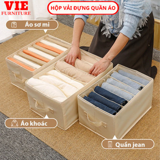 VIE Hộp Đựng Quần Áo Chia 12, 9, 7, 0 Ngăn Có Nắp Vải - Hộp Đựng Đồ Có Ngăn Tiện Ích, Gọn Gàng