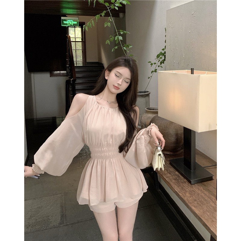Set áo kiểu khoét vai kèm quần ngắn TABISHOP Set đồ nữ dễ thương phong cách Hàn Quốc đi dự tiệc đi chơi