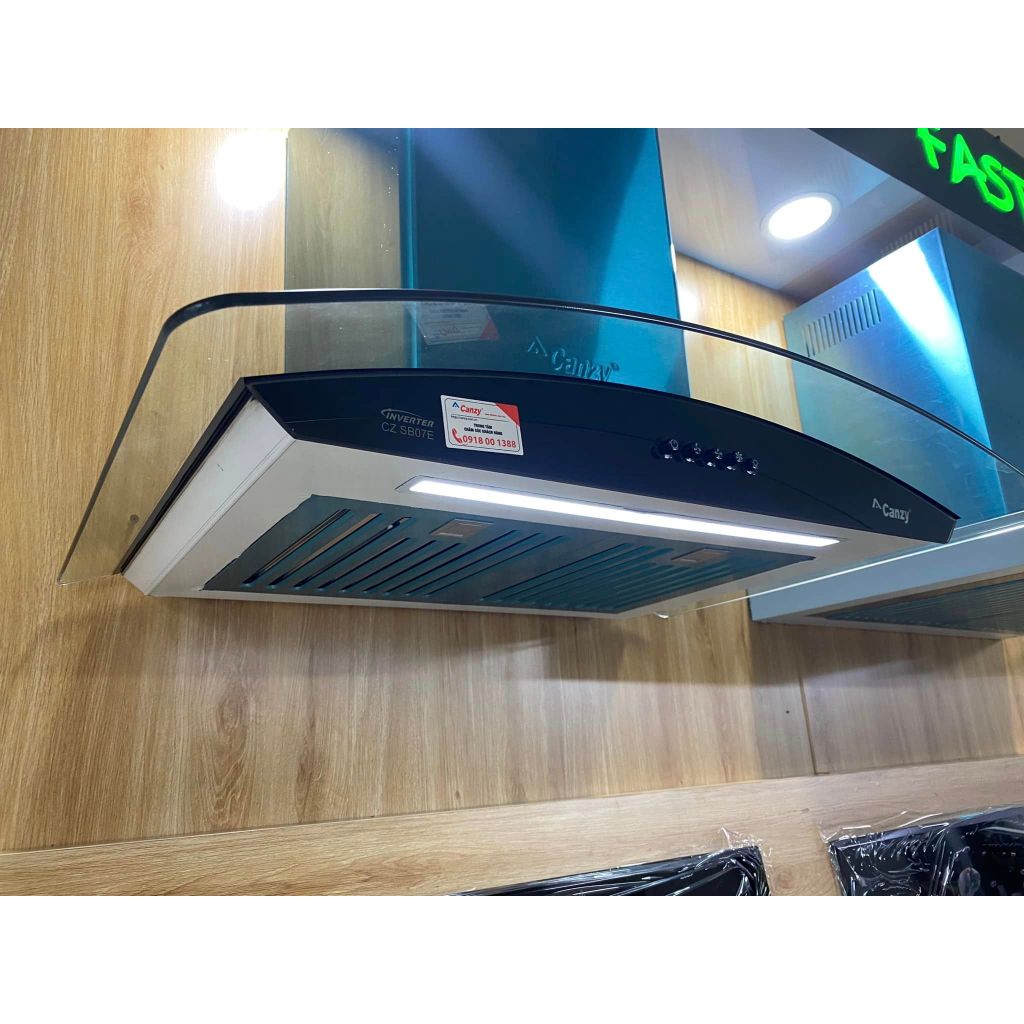 Máy hút mùi Canzy CZ SB07E Hút mùi kính cong công suất lớn, êm. máy hút khói nhà bếp. máy hút mùi nhà bếp chính hãng