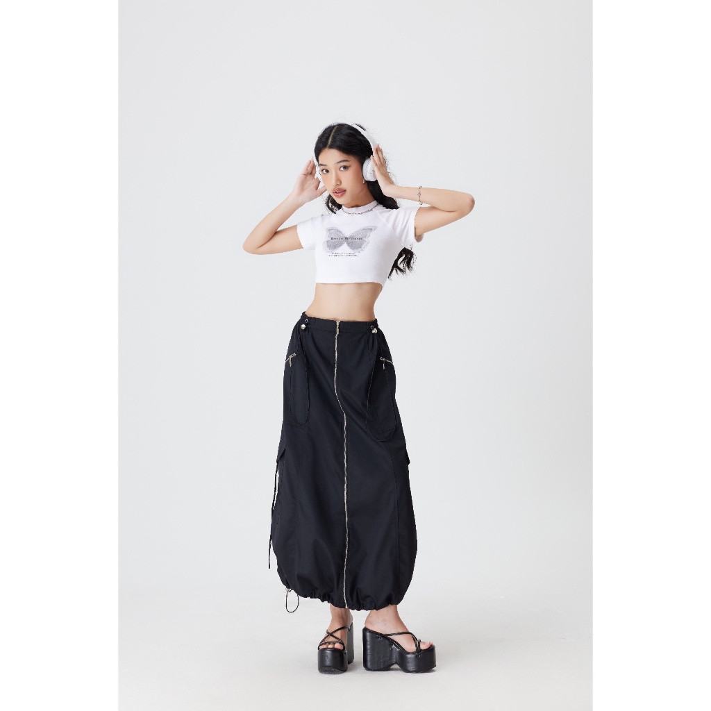 Áo croptop thun lạnh Butterfly, Áo thun croptop tay ngắn cổ tròn in hoạ tiết | Puss Top | Secodee
