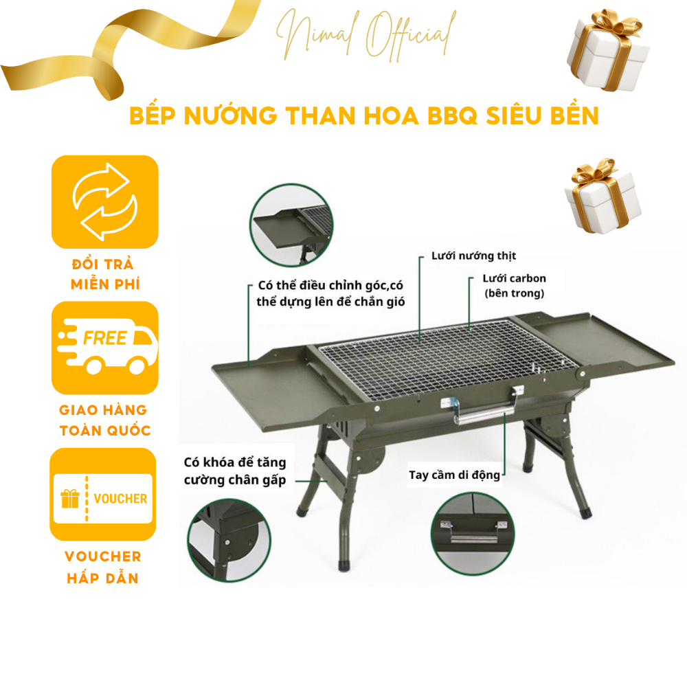 * Tặng xiên que* Bếp Nướng Thịt Than Hoa BBQ Ngoài Trời Không Khói Gấp Gọn Du Lịch, Dã Ngoại Có Tay Xách NIMAL STORE