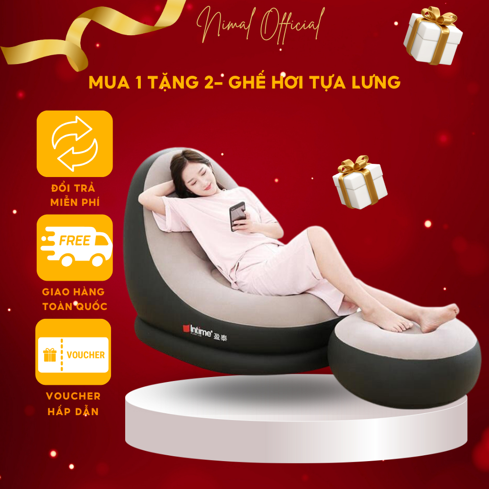 Mua 1 Tặng 2 - Ghế Đệm Hơi Tự Bơm Tựa Lưng Bọc Nhung Sofa Hơi NIMALSTORE