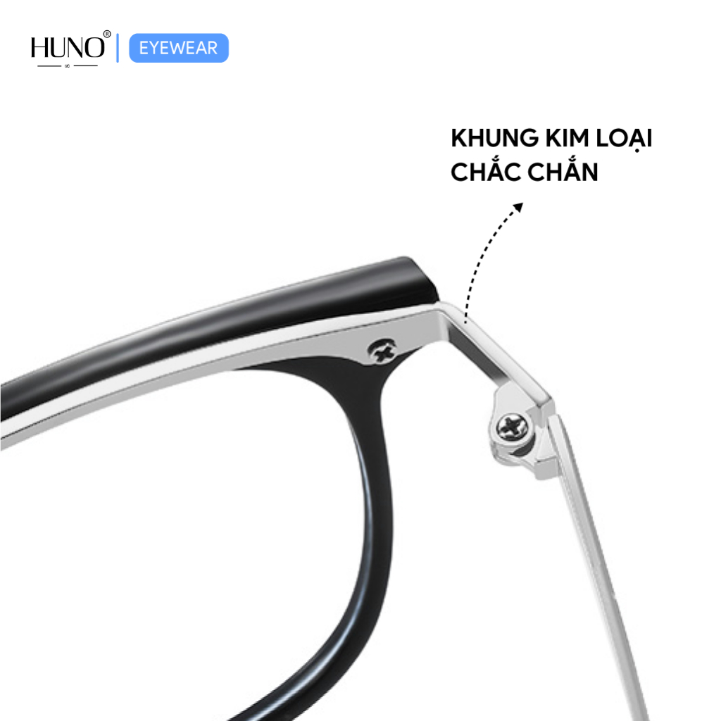 Gọng kính thời trang khung kim loại HUNO cho nam nữ, chống ánh sáng xanh phong cách basic - K106
