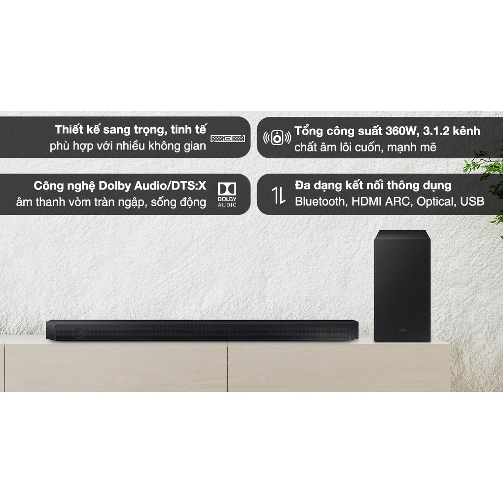 Loa Thanh Soundbar Samsung HW-Q600B 3.1.2 360W Hàng Chính Hãng 100% Bảo Hành 12 Tháng