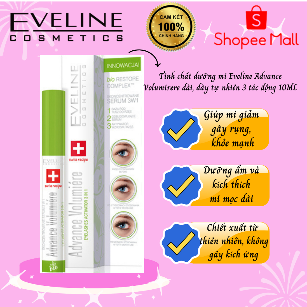 [Tặng mascara Eveline] Tinh chất dưỡng dài mi 3 trong 1 advance volumiere EVELINE 10ml