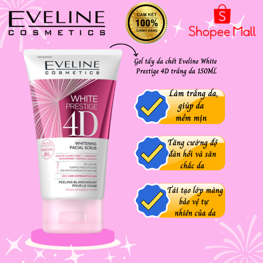 Gel tẩy da chết trắng da EVELINE white prestige 4d 150ml