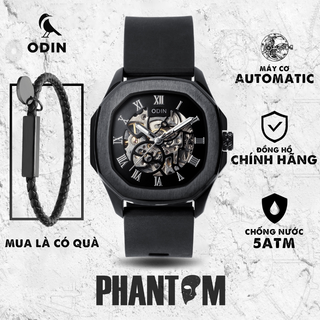 Đồng hồ Nam ODIN -THE PHANTOM | Máy cơ Automatic - Chống nước 5ATM - kính hardlex TẠNG KÈM DÂY ĐEO