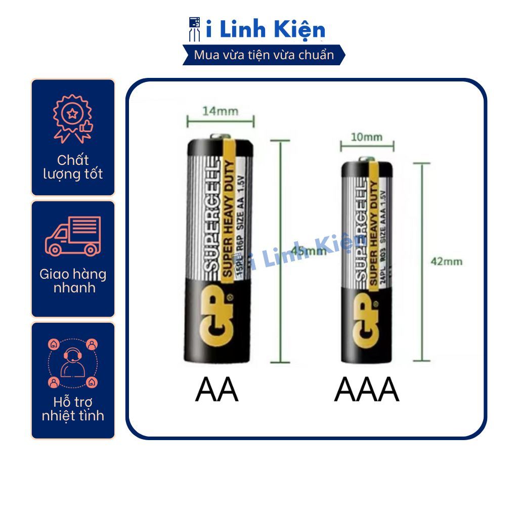 Pin AA pin AAA chính hãng GP Supercell 1.5V vỉ 2 viên chất lượng cao.