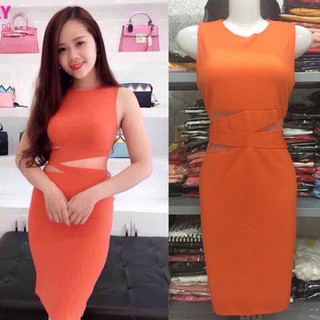 [Kèm ảnh thật] Đầm body phối lưới eo