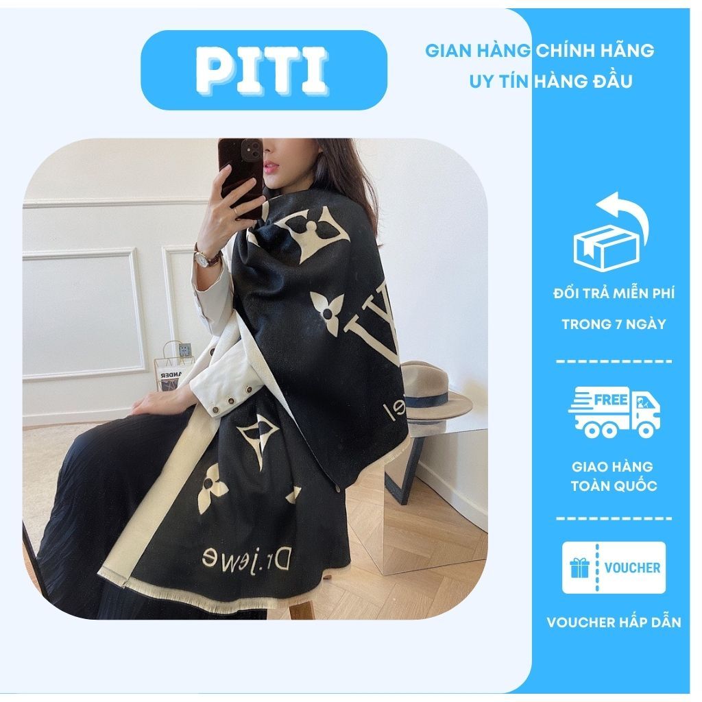 Khăn choàng cashmere nam nữ PITI chất dạ lông cừu cao cấp khăn quàng cổ len ấm áp phong cách vintage