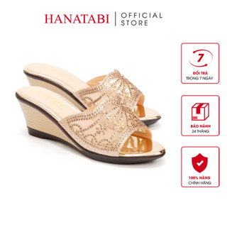 Dép Nữ Hanatabi Quai Lưới Đính Đá Đế Xuồng Siêu Nhẹ Cao 7cm Mã HNDEL7F943