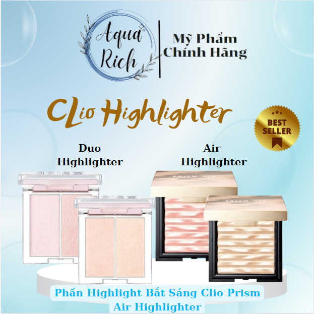 Phấn Bắt Sáng Clio Prism Air Highlighter + Bắt Sáng 2 Ô Clio Prism Highlighter Duo 7g Đủ Tone