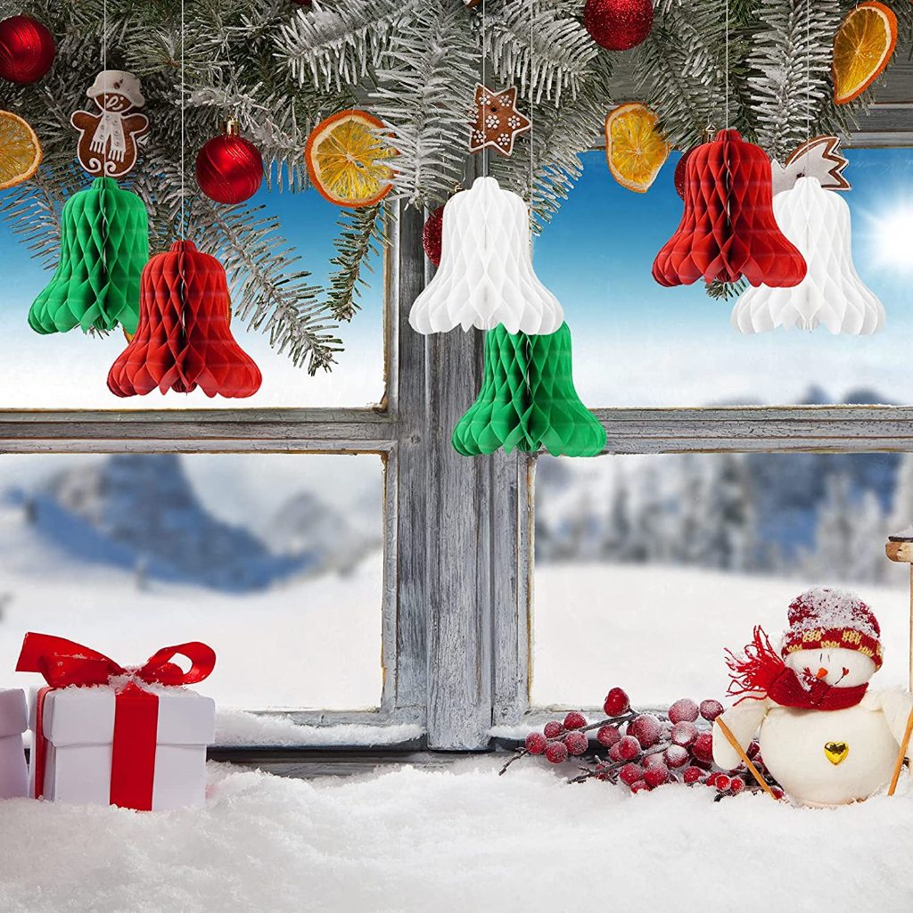 Mô Hình Cây Thông Giáng Sinh Noel Chuông Giấy Mũ Ông Già Noel Gấp Giấy Treo Trang Trí Giáng Sinh Noel