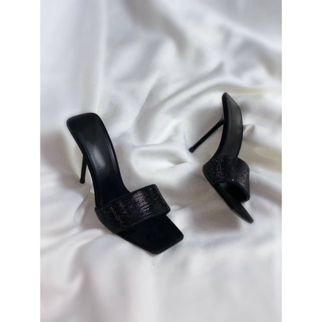 Sandal cao gót mũi vuông dây xoàn bản to 11p